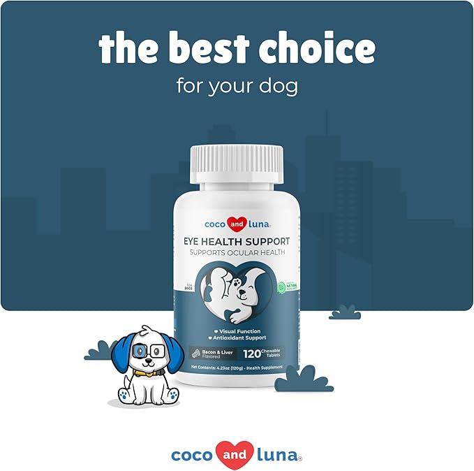 Eye Support for Dogs - 120 Chewable Tablets - Supplements for Vision, Eye Vitamins for Dogs, with Cod Liver Oil Antioxidant, Omega 3 EPA and DHA Fatty Acids.