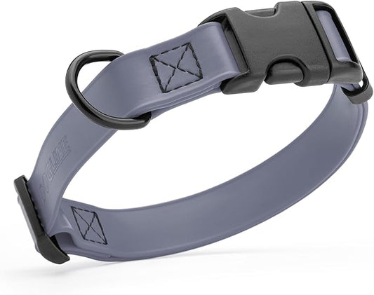 Dogline Biothane Waterproof Dog Collar with Quick Release Buckle Strong Coated Nylon Webbing with Odor- Proof for Easy Care Easy to Clean Fits Small Medium Large Dogs, Grey 1" W 15-25" L