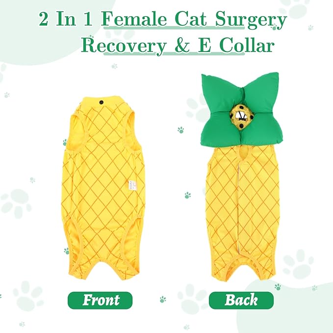EMUST Cat Recovery Suit Female, Soft Cat Surgical Suit for Abdominal Wounds, Cute Kitten Shirt Clothes for Cats Anti Licking Full Bodysuit for Kittens 4-8lb, Yellow, M