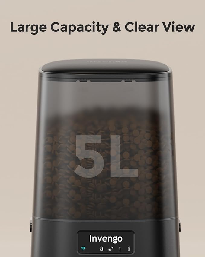 Cat Feeder Automatic - Cat Food Dispenser MeowServe S20, Auto Dog Feeder with Stainless Steel Bowl, 5L Pet Feeder with Patented Anti-Jam Port, App, Dual Lock Lid, Dual-Band WiFi & Power Supply