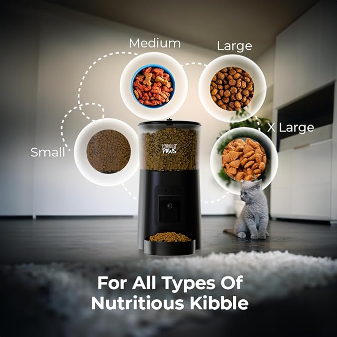 Smart HD Cat Feeder, 2 Way Audio + Voice Recording, Automatic Feeder for Dog with 1080p Night Vision Camera, WiFi App Controlled, Battery Backup, Anti Jam 6L Upto 15 Daily Meals, Black