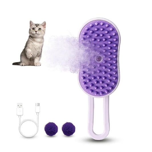 Cat Steam Brush, Rechargeable Pet Steam Grooming Brush with Collapsible Handle, Cat Brushes for Indoor Cats, Cat Water Brush, Detangling and Removing Loose Hair, includes Charging Cable