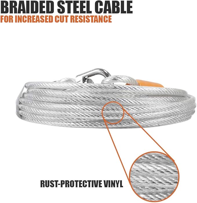 BV Dog Tie Out Cable 25 Feet - Heavy Duty Dog Lead Up to 90 Pounds - Reflective & Rust-Free with Quick Release Swivel Clips & 360° Rotating Clasp - Tangle-Free Dogs Runner for Yard (Silver, Pair)