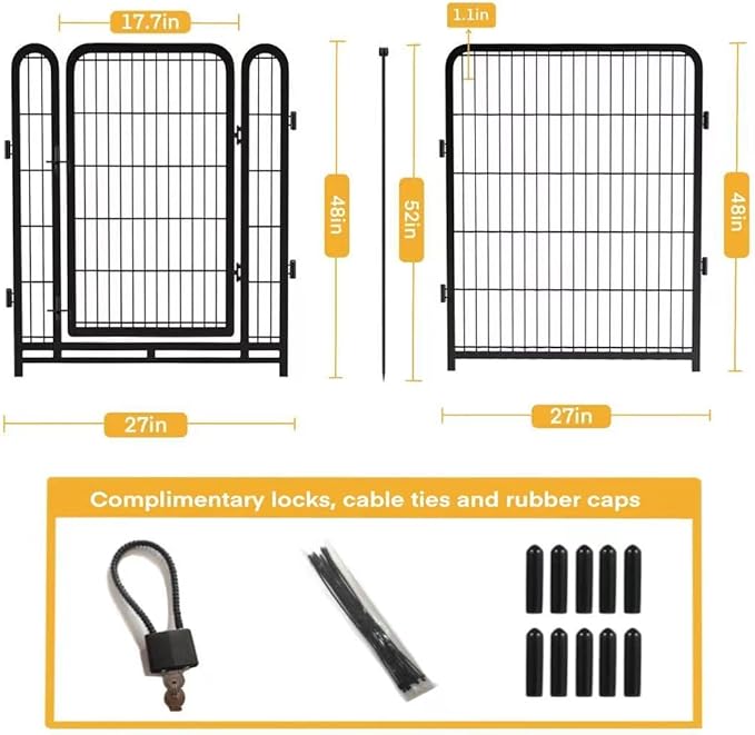 Dog Playpen 48 inch(H) 4 Panels Dog Fence Outdoor for Yard. Metal Dog Pen Heavy Duty Pet Puppy Exercise Pen for Rv Camping Garden Yard, Wide Door Low Threshold Dog Fence Total 8.9 Ft(L)