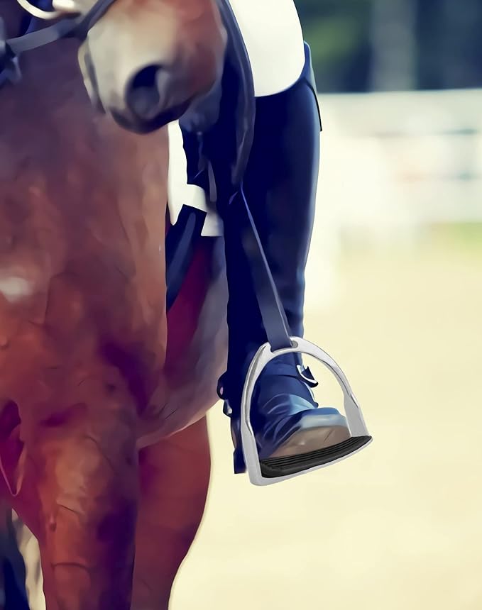 QWORK Horse Riding Stirrups, Hose Saddle, Safety Stirrup, Stainless Steel English Riding Protection Saddle, Knee Ankle Stress Pain Relief, 1 Pair