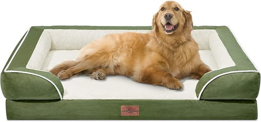 Comfort Expression Orthopedic Bolster Dog Beds Extra Large, XL Dog Beds Waterproof Dogs Beds, Washable Dogs Beds Sofa with Removable Cover & Non-Slip Bottom(X-Large,Light Green)