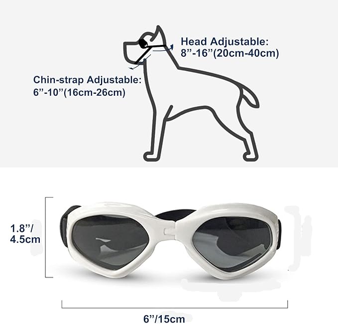 LECONPET Small Dog Sunglasses Waterproof Windproof UV Protection Pet Sunglasses Dog Goggles for Doggy Puppy Cat (White)