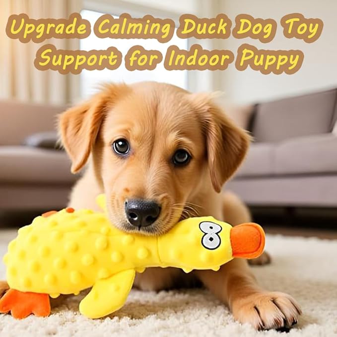 OUANGANC Calming Duck Dog Toy for Aggressive Chewers, Make a Crinkly Crunchy Noise, with Squeaker, 2025 Upgraded Indestructible Puppy Teething Toys, for Small to Medium Dog Breeds (Blue 10.6in)