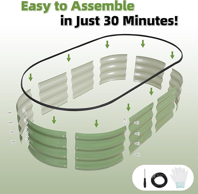 G GOOD GAIN Galvanized Metal Raised Garden Bed Kit - 4x2x1FT Outdoor Planter Box with Safety Edging and Gloves for Vegetables, Fruits, Flowers(Oliver Green, 1PC)