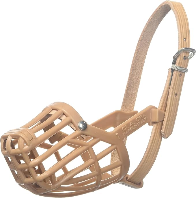 Leather Brothers Italian Basket Dog Muzzle, Adjustable Secure Fit, Comfortable Design, Training and Safety, Averts Biting, Prevents Chewing and Scavenging, Perfect for Grooming - Tan, Size 3