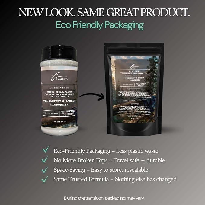 Cabin Vibes Carpet Freshener Powder: Powerful Odor Eliminator for Home, Upholstery Deodorizer, Carpet Deodorizer, Pet Urine, Cat Litter Box - Autumn Woods Fragrance