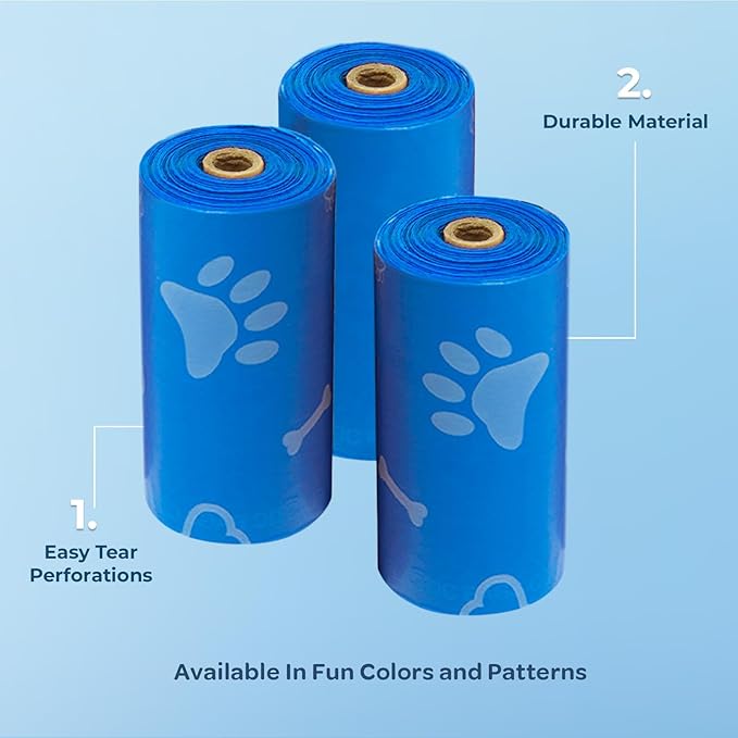 Best Pet Supplies Dog Poop Bags (240 Bags) for Waste Refuse Cleanup, Doggy Roll Replacements for Outdoor Puppy Walking and Travel, Leak Proof and Tear Resistant, Thick Plastic - Blue (Unscented)