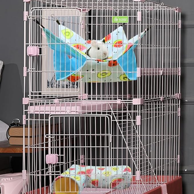 Large Caliber Guinea Pig & Rat Tunnel Hideout & Hammock, Corner Hideout Toy for Guinea Pig, Ferret, Hedgehog & Piggy to Hide and Shuttle (3. Tunnel-Watermelon)