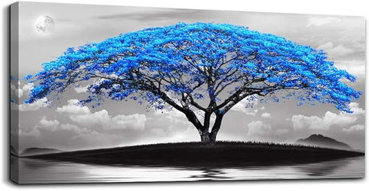 canvas wall art for living room bathroom Wall Decor Black and white landscape Blue tree moon painting to Hang Home Decorations for office bedroom kitchen Works canvas Prints pictures 20" x 40"inch