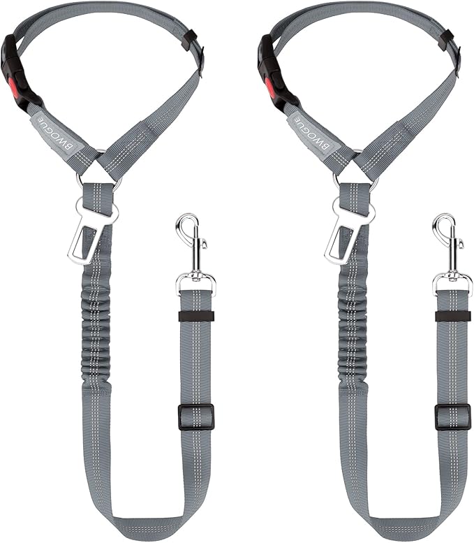 BWOGUE 2 Piece Dog Seat Belt for Car with Elastic Bungee Buffer Safety Seatbelt Car Headrest Restraint Wear Adjustable Metal Buckle Harness in Vehicle Travel for Pet