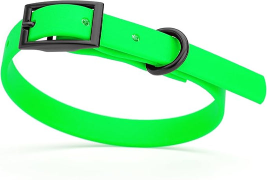 Dogline Biothane Waterproof Dog Collar Strong Coated Nylon Webbing with Black Hardware Odor- Proof for Easy Care Easy to Clean High Performance Fits Small Medium or Large Dogs, Tropical Green