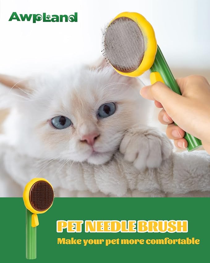 Cat Slicker Brush, Self Cleaning Brush for Short or Long Haired Cats and Dogs, Pet Shedding and Grooming Tool for Remove Loose Hair, Fur, Undercoat, Mats, Tangled Hair, knots