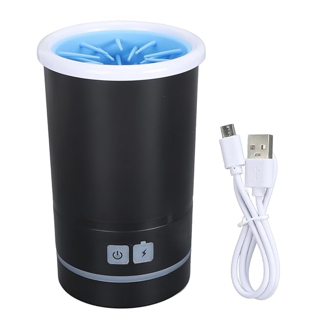 Automatic Dog Cleaner, Soft Electric Washer USB Rechargeable Portable Cleaner Cup, Dog Foot Cleaning Machine for Small to Medium Dogs Cats (Black White)