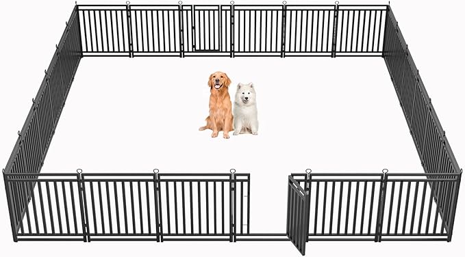 Dog Fence Outdoor Indoor, 32" Inch Height 24 Panels Dog Playpen for Large/Medium/Small Dogs Metal Dog Pen for Yard Camping and RV | Black-Silverv