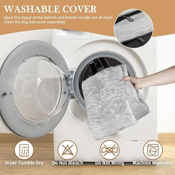 Comfort Expression Orthopedic Memory Foam Dog Bed, Waterproof Dogs Beds Large Sized, Washable Cooling Dogs Beds with Removable Cover, Pet Sofa with Bolster(Large,Light Grey)