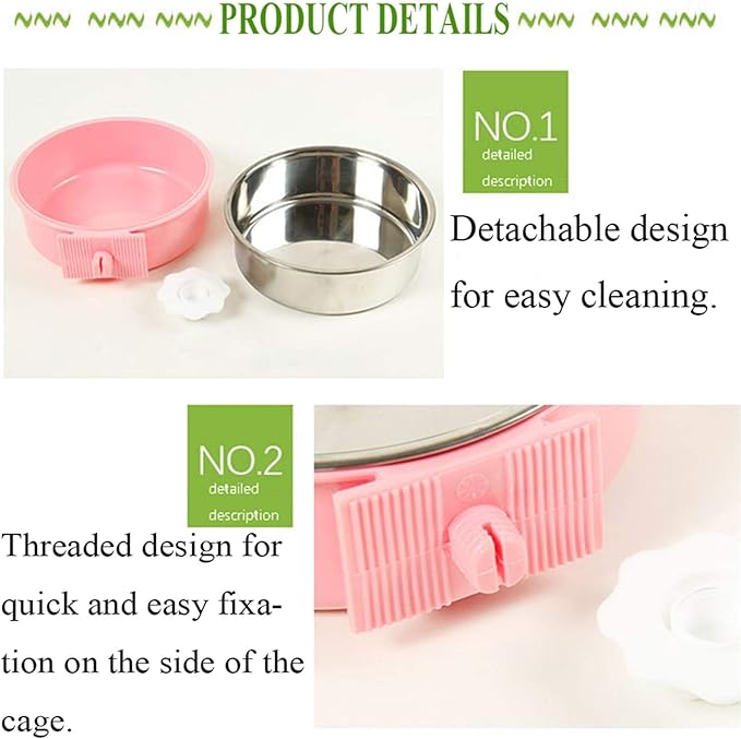 kathson Crate Dog Bowl, Removable Stainless Steel Hanging Pet Cage Bowl Food & Water Feeder Coop Cup for Cat, Puppy, Birds, Rats, Guinea Pigs 3pcs Large(Blue,Green,Pink)