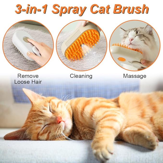 Cat Steam Brush for Shedding - 2025 New Cat Grooming Brush With Steam, Rechargeable Steam Pet Brush for Dogs and Cat,Anti-Static Steam Pet Brush,Massage, Cleaning, Shedding & Combing All In One
