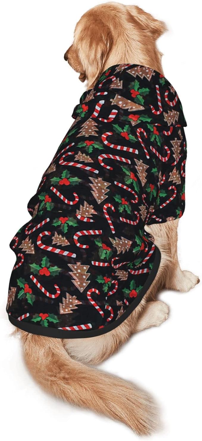 Christmas Tree Black Hoodie,Christmas Cosplay Dog Clothes with Pocket and Hat Winter Clothes Sweaters Large