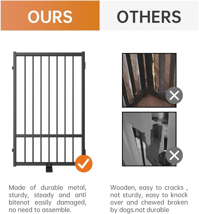 Full Metal Freestanding Dog Gate with Door, 24'' Height Foldable Pet Dog Fence for Indoor & Outdoor, 6 Panels Extra Wide Free Standing SmallDog Gates for Doorways,House,Stairs,Porch,Deck,Yard