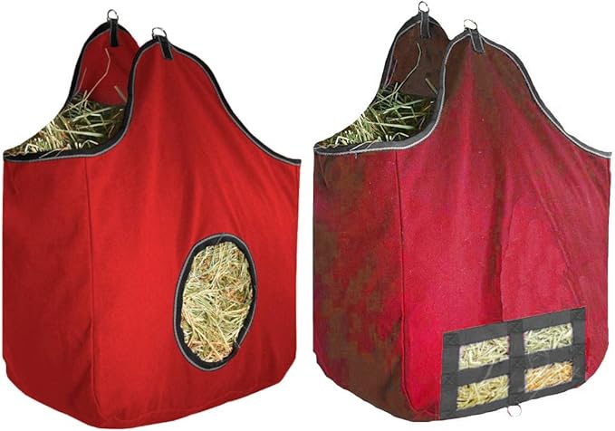 Derby Originals Large 24 OZ Canvas Horse Hay Bag 2 Sided Combo Design X Wide Gusset and 6 Month Warranty