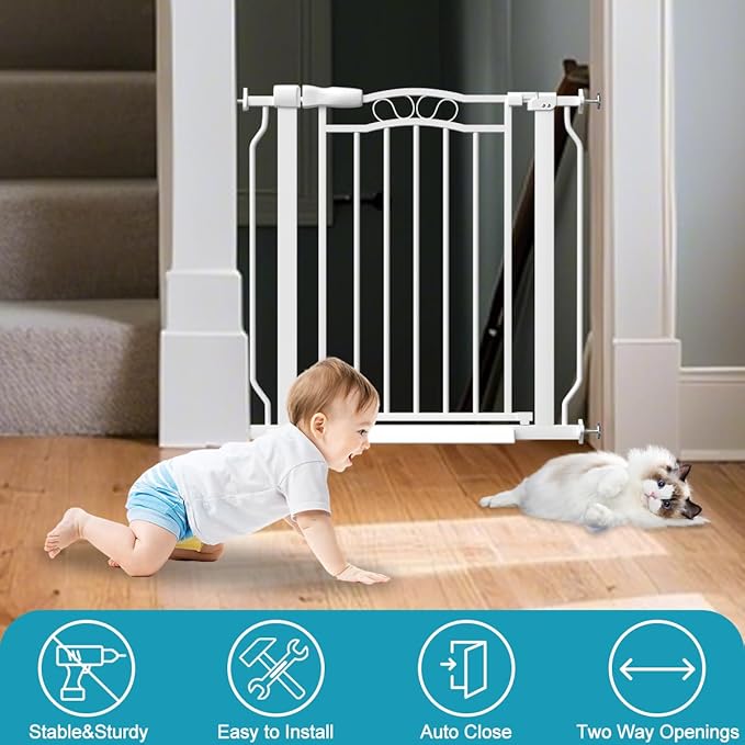 Extra Wide Baby Gate for Doorways 53.1"-62.6", Pressure Mounted Dog Gates With Door, Child Safety Barrier Walk Thru Indoor, Large Babygate Long for Kids Toddler Pet Outside, 30 In Tall White