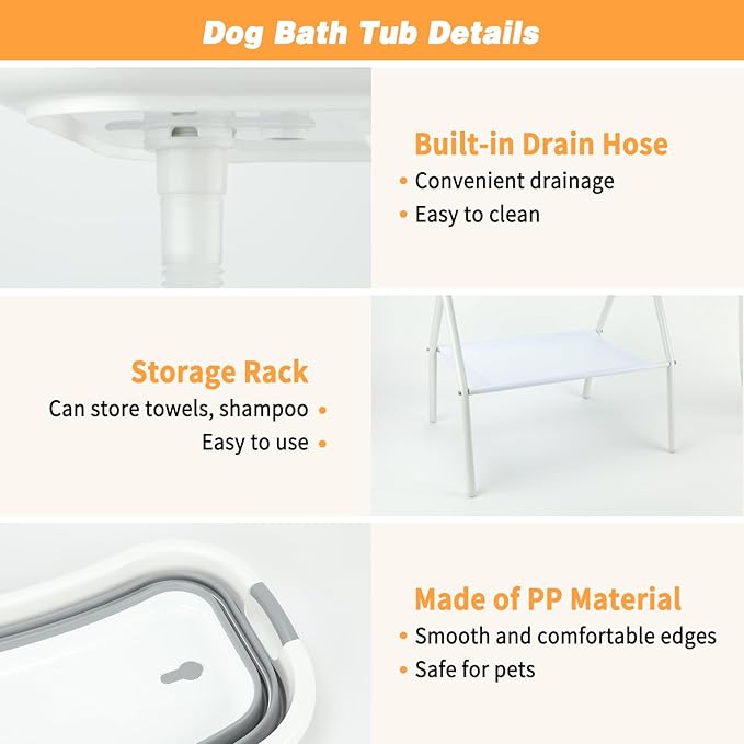 BWOGUE 2 in 1 Portable Dog Bath Tub Elevated Collapsible Dog Bathtub Washing Station with Drainage Hole for Bathing, Shower and Grooming, Pet Tub for Puppy Small Medium Dogs Indoor and Outdoor