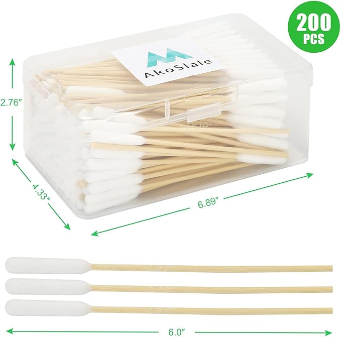 Dog Ear Cleaner Q Tips, 200pcs 6-Inch Long Cotton Swabs for Dogs - Biodegradable Qtips for Ear Cleaning, Infection Treatment, Wax Removal & Pet Care
