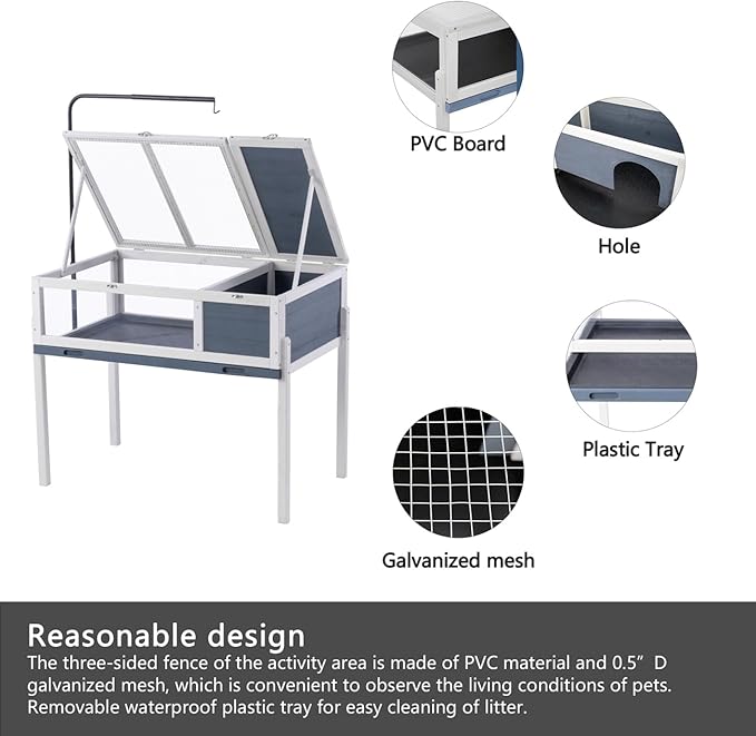 BIRASIL Wood Tortoise House, Indoor Turtle Habitat Reptile Cage, Tortoises Enclosure for Small Animals Lizards Hamster