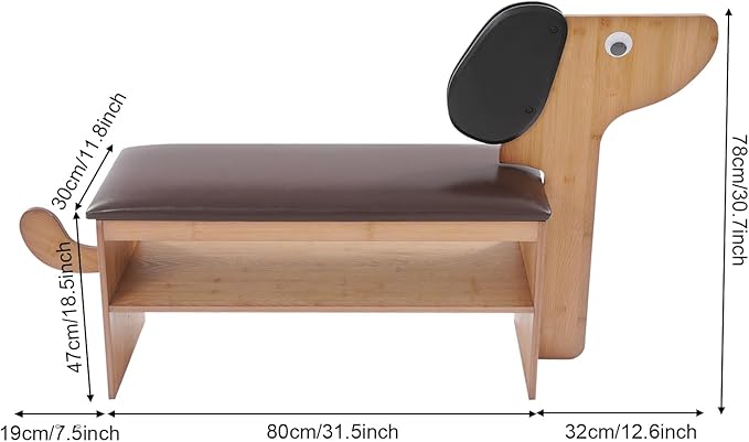 Cute Dog Shoe Bench with Cushion, 51.6”L x 11.8”W Puppy Shoe Storage Bench Dark Brown 2-Tire Bamboo Shoes Rack Bench for Entryway Living Room Hallway Bedroom 220Lbs Load Capacity