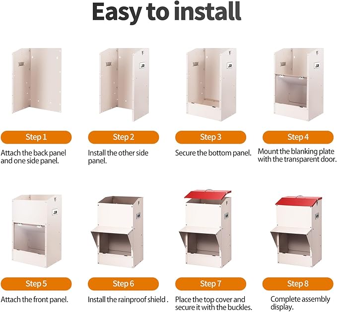 Automatic Dog Feeder Large Breed, 50 LB Capacity Outdoor Pet Food Dispenser, Powder-Coated Steel Gravity Dog Food Feeder with Clear Door, Wall Mountable, Weatherproof Self Feeders