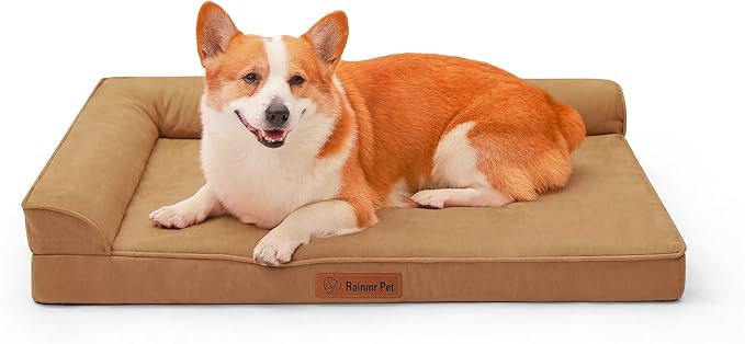 Chew Proof Dog Bed, 3" Memory Foam Dog Bed for Medium and Large Dogs, Removable and Washable Microsuede Cover, Waterproof Liner, Nonskid Bottom, 36x27 Inches L Khaki