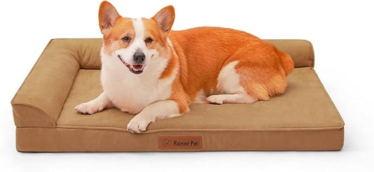 Chew Proof Dog Bed, 3" Memory Foam Dog Bed for Medium and Large Dogs, Removable and Washable Microsuede Cover, Waterproof Liner, Nonskid Bottom, 36x27 Inches L Khaki