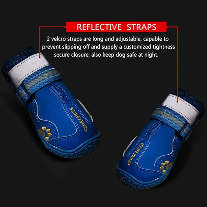 QUMY Dog Shoes for Large Dogs, Medium Dog Boots & Paw Protectors for Winter Snowy Day, Summer Hot Pavement, Waterproof in Rainy Weather, Outdoor Walking, Indoor Hardfloors Anti Slip Sole Blue 7