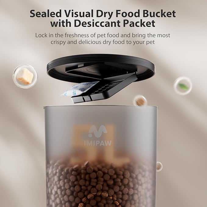 Automatic Cat Feeders, 5L Large Capacity, Timed Feeding Dry Food, Dual Power Design, Programmable Portion Size, 1-6 Meals Per Day, with Desiccant Packet, Suitable for Small Pets Food Dispenser