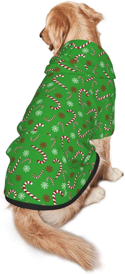 Green Candy Cane Hoodie,Christmas Cosplay Dog Clothes with Pocket and Hat Winter Clothes Sweaters Xx-Large