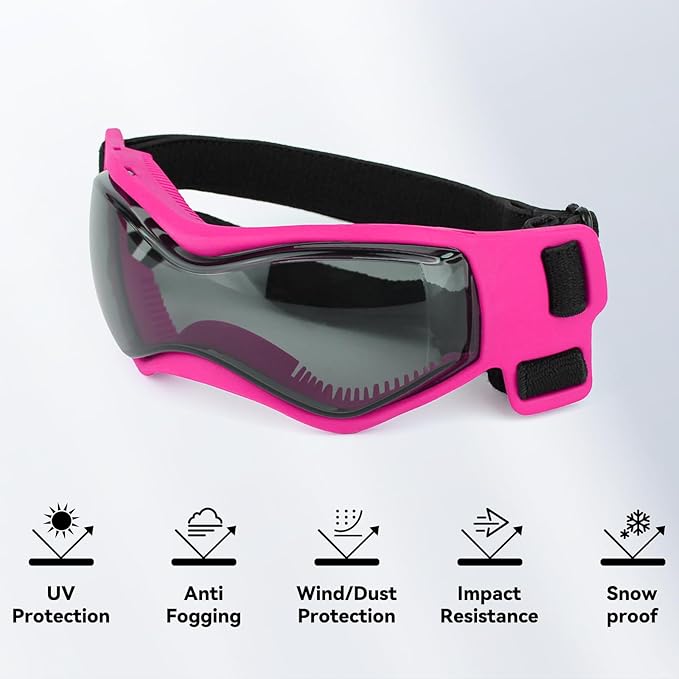 Dog Goggles Dog Sunglasses for Medium Breed UV Protection Windproof with Adjustable Head Straps Chin Straps for Ride Car/Hiking Travel/On Beach-Pink