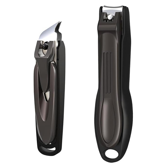 GLAMFIELDS Nail Clipper with Catcher, Large Fingernail Toenail Clipper,Slanted Edge Nail Clippers Leather Case Packed Good Gift for Men and Women 2PACK Large/Small