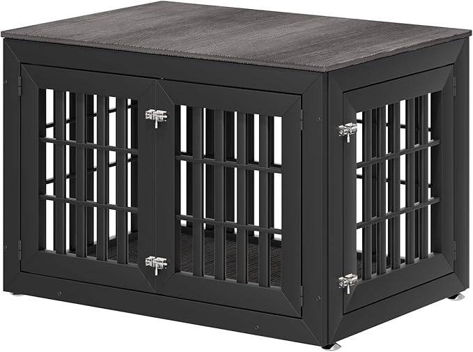 42" Heavy Duty Dog Crate Furniture for Small,Medium and Large Dogs,Rustic Wooden Dog Cage Kennel Indoor Furniture with Waterproof Top,Decorative Pet House Side End Table (Black & Grey)