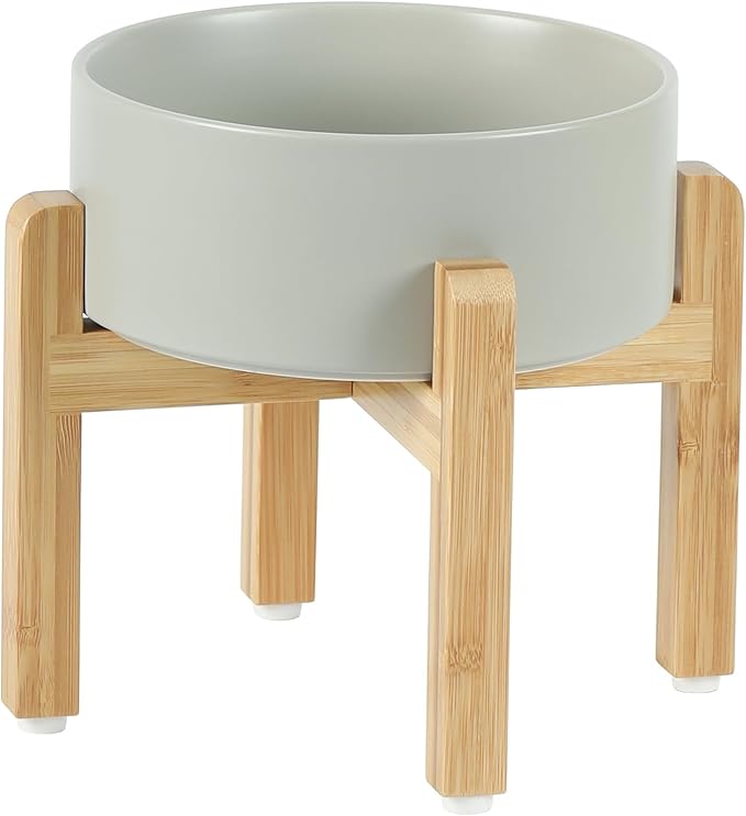 Ceramic Raised Dog Bowl Set, Elevated with Stand, Food and Water Bowl for Medium Breed Dogs, Weighted Dog Dishes, Pet Bowl(7.3'',41OZ, Grey)