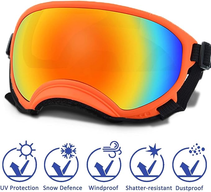 Medium Dog Sunglasses with Adjustable Strap UV Protection, Winproof Dog Puppy Sunglasses, Suitable for Medium Dog Pet Glasses, Dogs Eyes Protection,Soft Dog Goggles