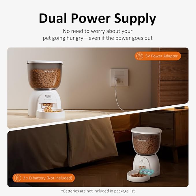 5L/21 Cup Automatic Cat Feeder, Timed Cat Dry Food Dispenser, Automatic Pet Feeders Dual Power Supply, 6 Meal Programmable 1-20 Portion Cats Feeder, Auto Dog Feeders,Pet Food Dispenser for Cats, Puppy