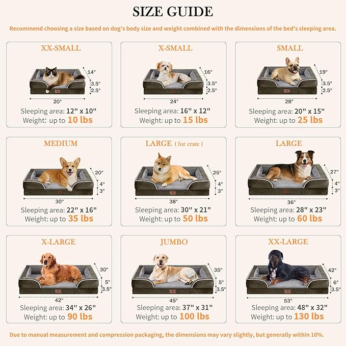 Comfort Expression XXL Orthopedic Dog Bed for Extra Large Dogs, Waterproof Orthopedic Foam Dogs Beds, Washable Dog Sofa Bed with Non-Slip Bottom & Removable Cover(XX-Large,Dark Green)