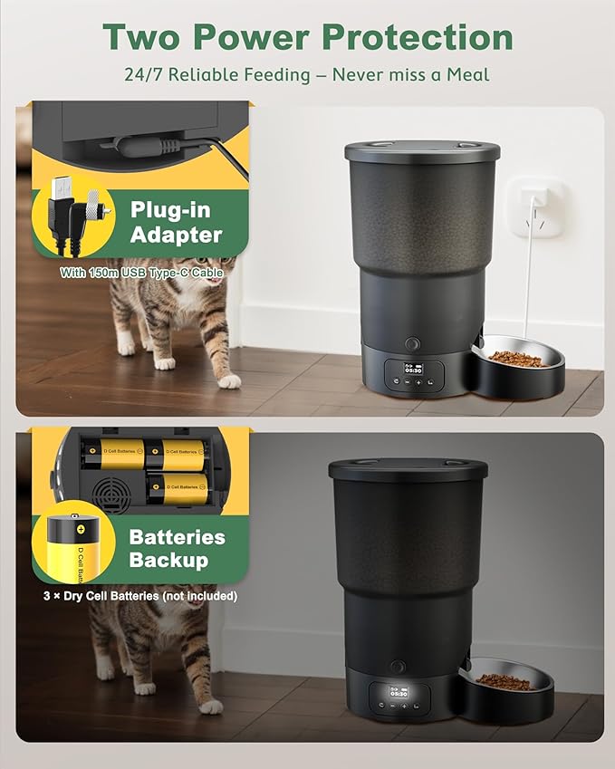 Gimars 5L/20 Cups Automatic Cat Feeder, Programmable 1-6 Meals Cat Food Dispenser with Stainless Steel Bowl, Easy Setup, Dual Power Supply,10s Meal Call Timed Pet Feeder for Cats and Small Dogs
