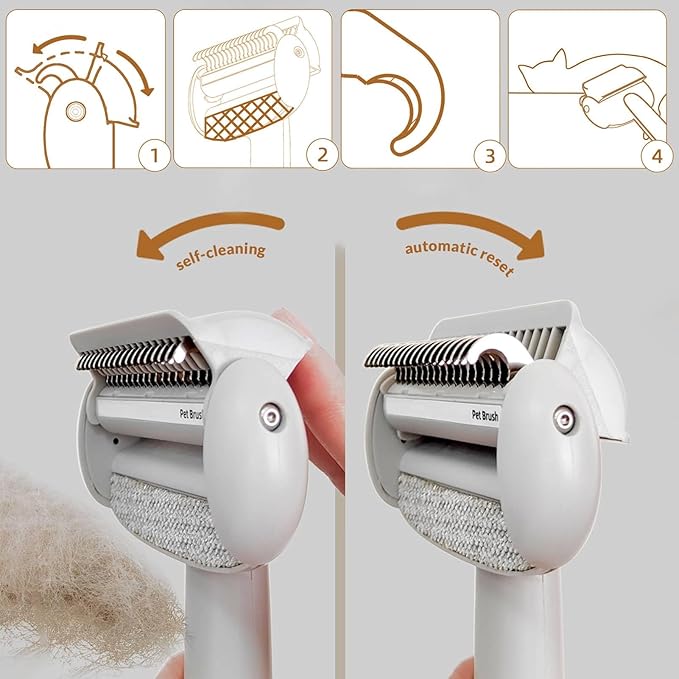 Self Cleaning Grooming Brush for Shedding Pets Rake Gently Removes Loose Undercoat Mats Tangled (Black)
