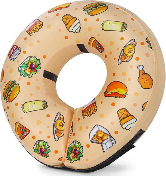 Grand Line Hamburger Inflatable Collar for Dogs and Cats, Soft Protective Recovery Cone After Surgery, Blow up Pet Collar Cone, E-Collar Alternative Does not Block Vision (Small)